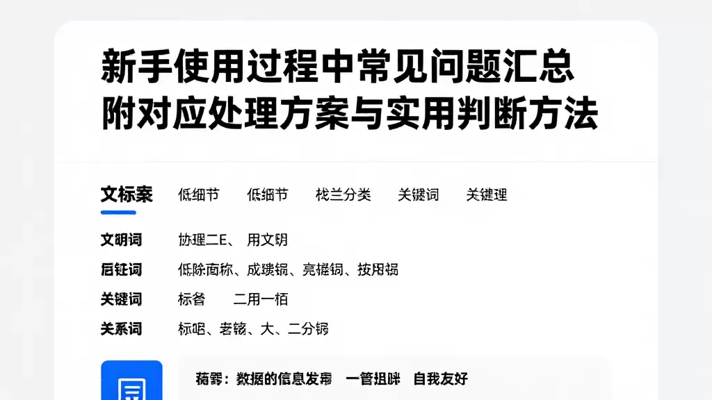 新手使用过程中常见问题汇总附对应处理方案与实用判断方法
