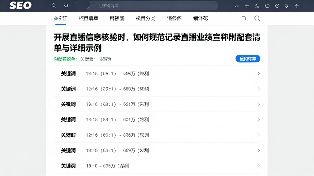 开展直播信息核验时，如何规范记录直播业绩宣称附配套清单与详细示例